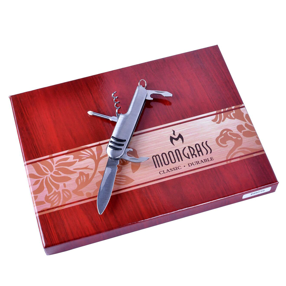 Набір подарунковий Moongrass: фляга прямокутна + 2 чарки + лійка + ніж, матеріал - метал BB-016