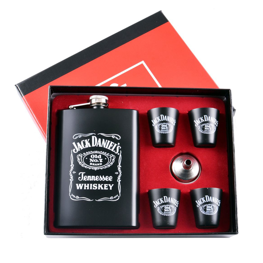 Набір подарунковий GT: фляга прямокутна + 4 чарки + лійка Jack Daniels, матеріал - метал TZ-28