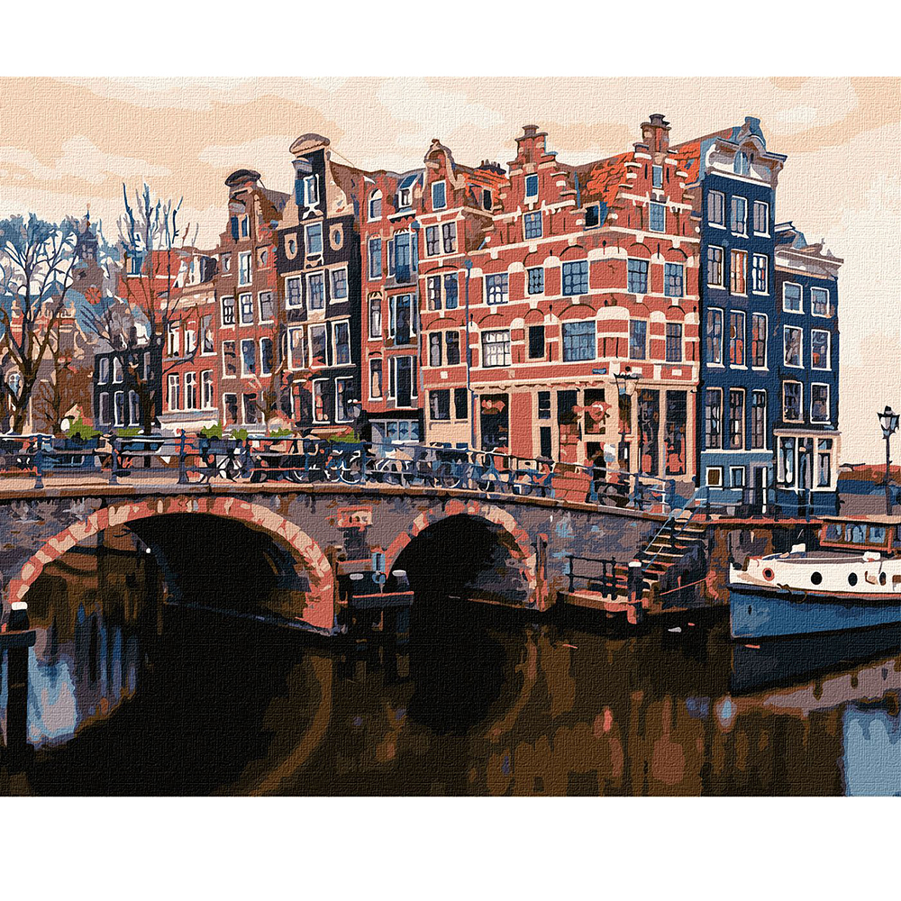 Розпис по номерах Ідейка 40 х 50 см, "Чарівний Амстердам", полотно, акрилові фарби, пензлики KHО3615