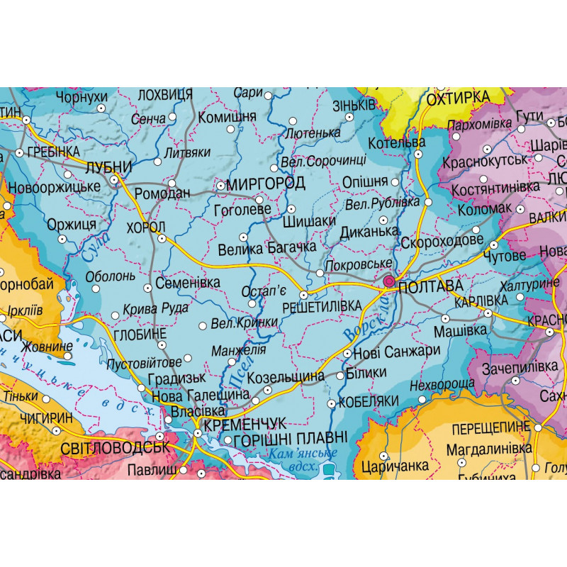 Карта України - адміністративний поділ М1 : 2 200 000, 65 х 45 см, ілюстрована, картон