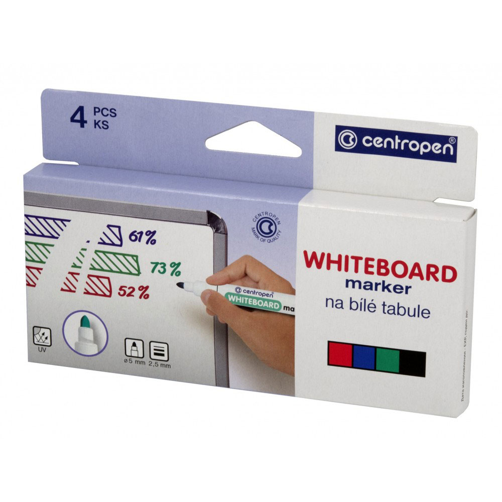 Маркери Centropen WhiteBoard 5 мм, для білих дошок, на спиртовій основі, набір 4 штуки 8559/4/CB