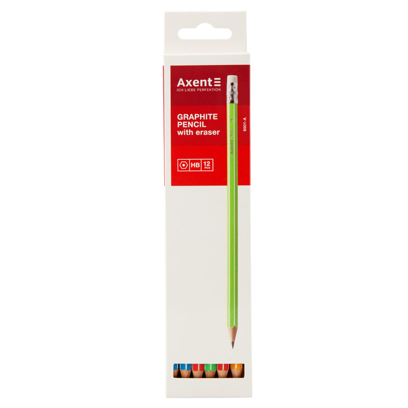 Олівець Axent графітний НB, 12 штук, з гумкою,  ціна за 1 штуку 9001/12-A