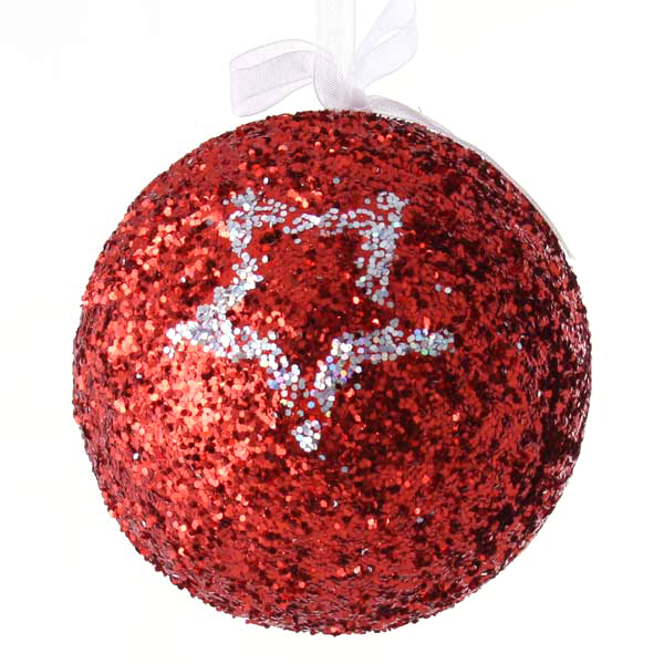 Куля ялинкова з пінопласту червона з візерунком зірка 9 см YCQ6747