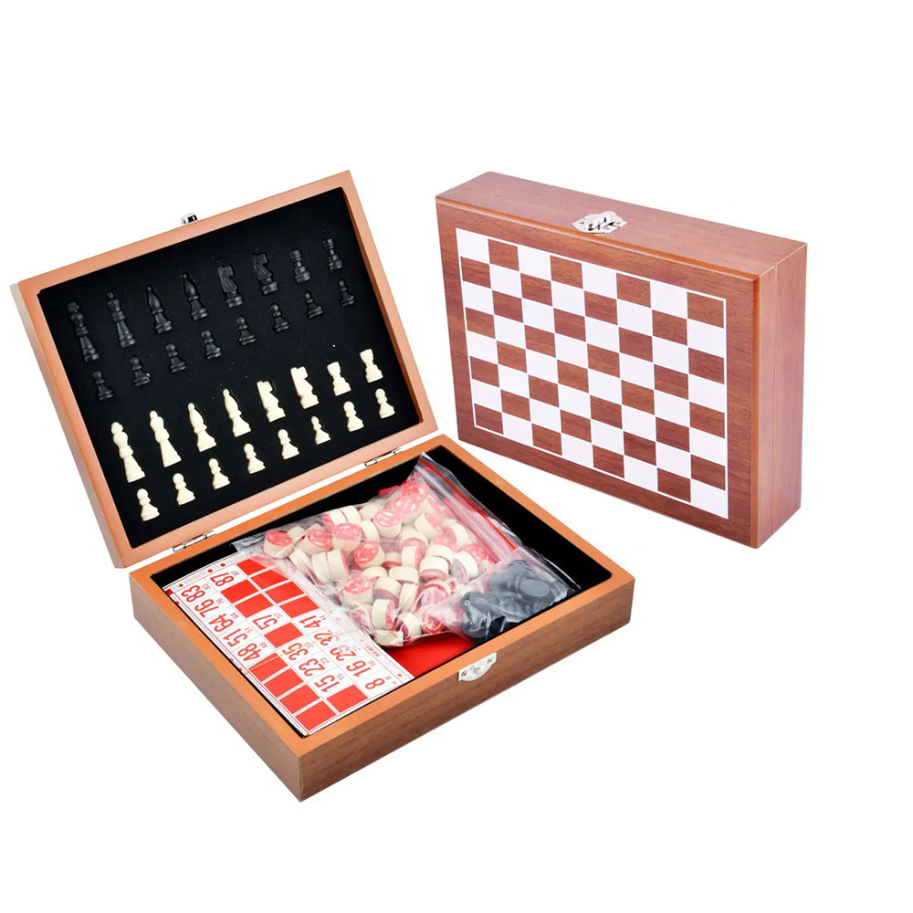 Ігровий набір шахи, лото в дерев'яній коробці 285 х 185 х 60 мм 2519
