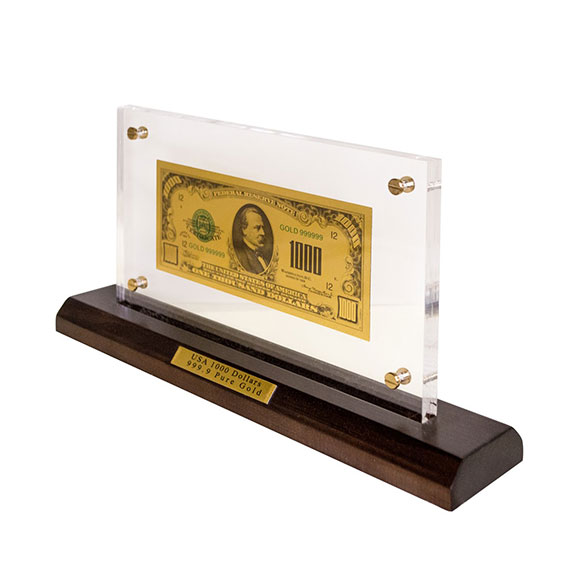 Банкнота із золотим напиленням Гранд Презент на підставці "1000 USD"  14,5 х 28 х 6 см ГП600074