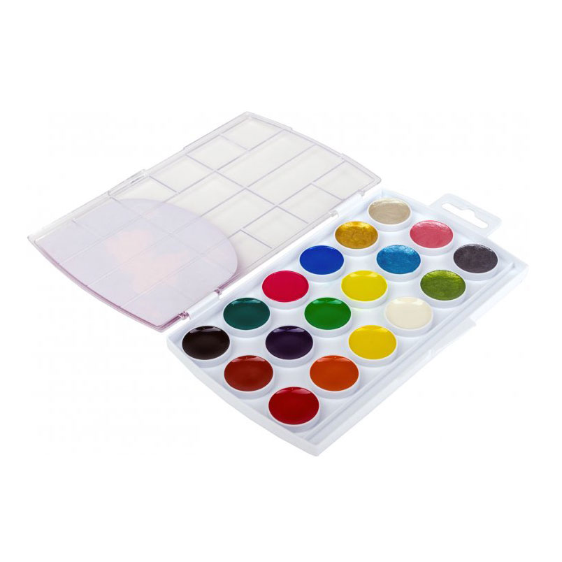Фарба акварельна Гамма "Творчість" 12 + 6 перламутрових кольорів, без пензлика‚ пластикова коробка 400112