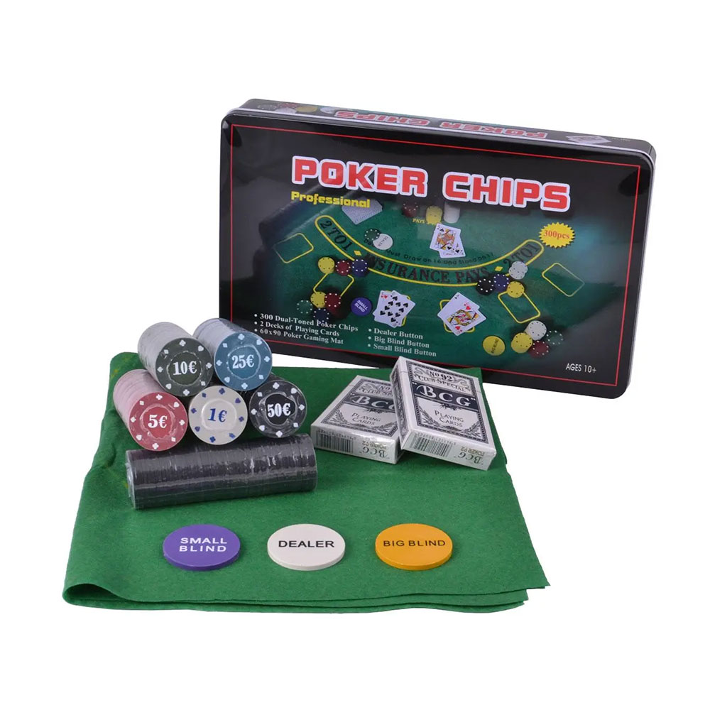 Набір для покеру 300 фішок з номіналом в металевій коробці №300T