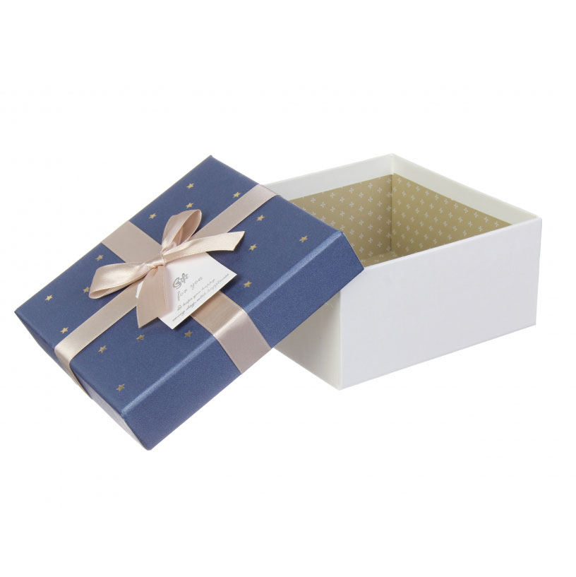 Коробка для подарунків прямокутна, колір білий з синім, 18 х 18 х 9 см HL-JKZ-40