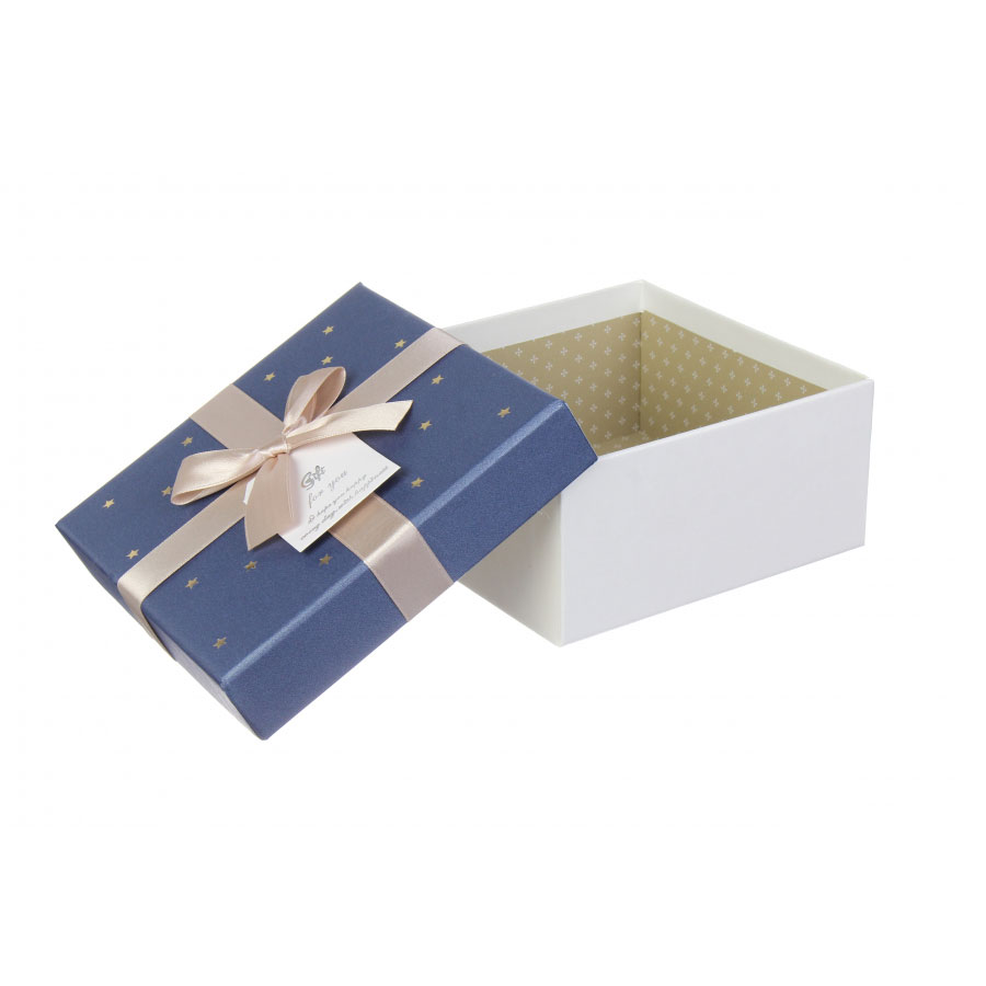 Коробка для подарунків прямокутна, колір білий з синім, 15 х 15 х 7,5 см HL-JKZ-40